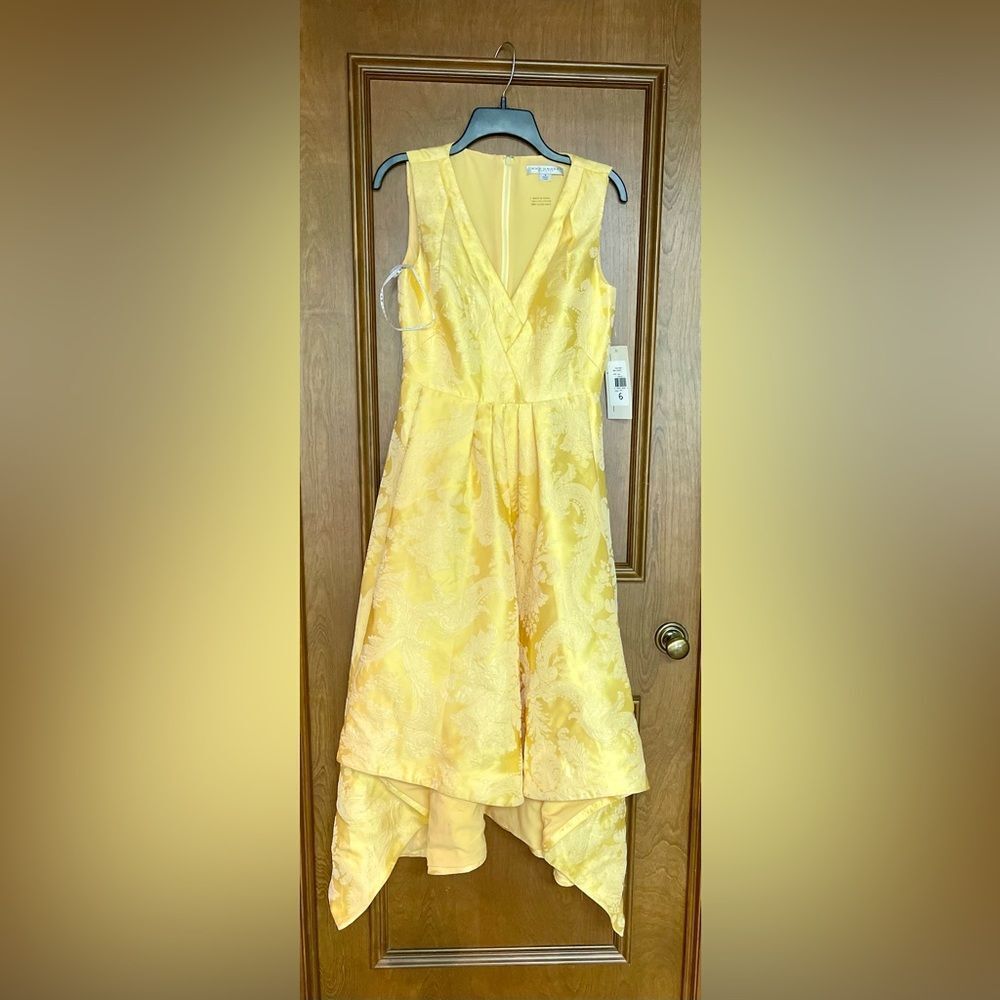 Kay Unger Yellow Gold High Low Cocktail Dress